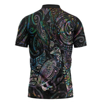 Aotearoa Moko Tribal Tattoo Zipper Polo Shirt New Zealand Maori Penguin and Fantail Paua Shell Style LT03 - Polynesian Pride