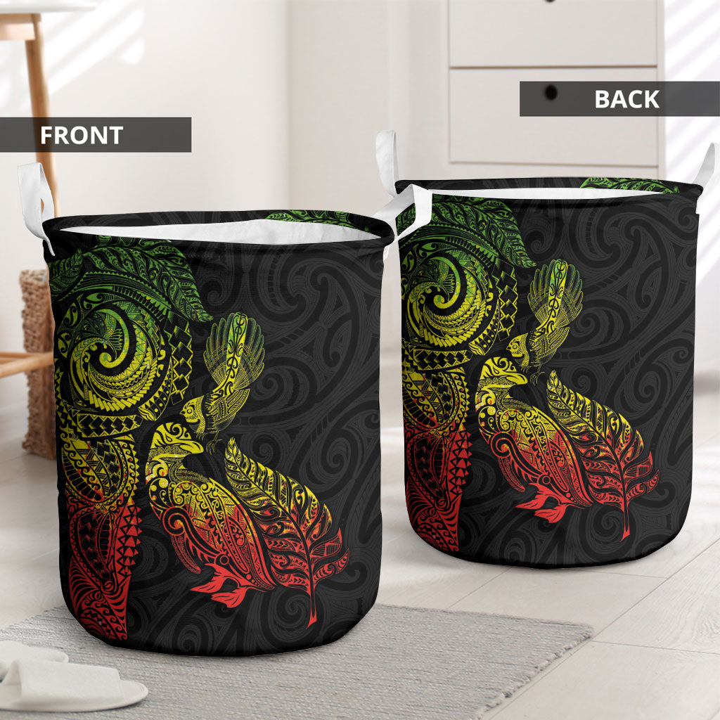 Aotearoa Moko Tribal Tattoo Laundry Basket New Zealand Maori Penguin and Fantail Reggae Style LT03 - Polynesian Pride
