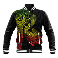 Aotearoa Moko Tribal Tattoo Baseball Jacket New Zealand Maori Penguin and Fantail Reggae Style LT03 Unisex Multicolor - Polynesian Pride