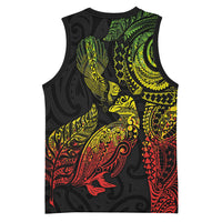Aotearoa Moko Tribal Tattoo Basketball Jersey New Zealand Maori Penguin and Fantail Reggae Style LT03 - Polynesian Pride