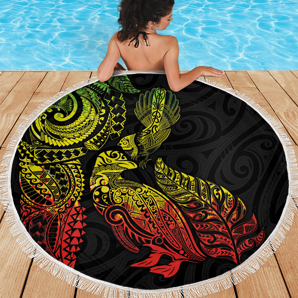 Aotearoa Moko Tribal Tattoo Beach Blanket New Zealand Maori Penguin and Fantail Reggae Style LT03 - Polynesian Pride