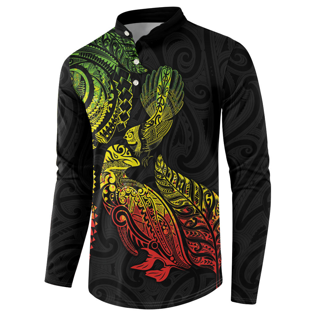 Aotearoa Moko Tribal Tattoo Button Sweatshirt New Zealand Maori Penguin and Fantail Reggae Style
