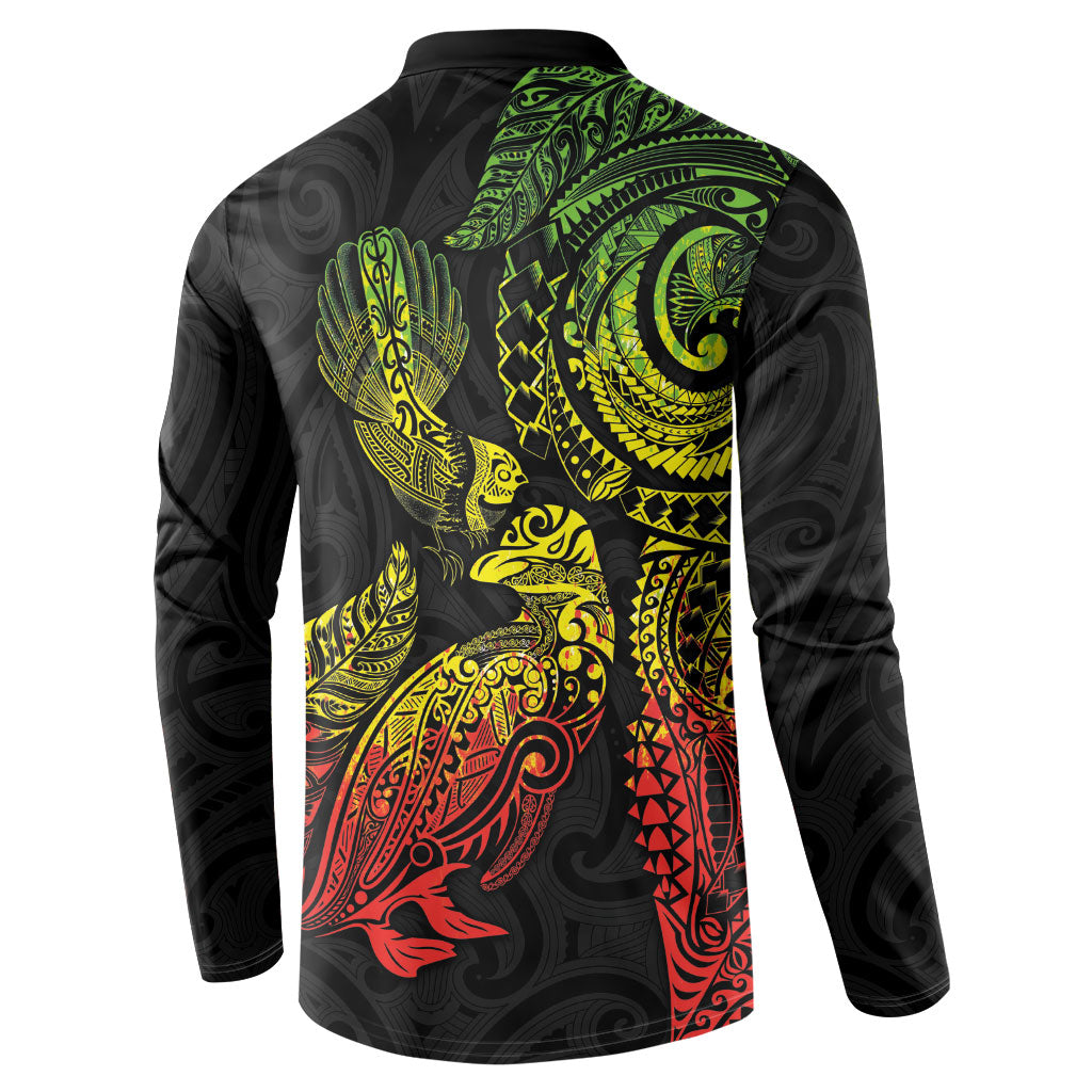 Aotearoa Moko Tribal Tattoo Button Sweatshirt New Zealand Maori Penguin and Fantail Reggae Style