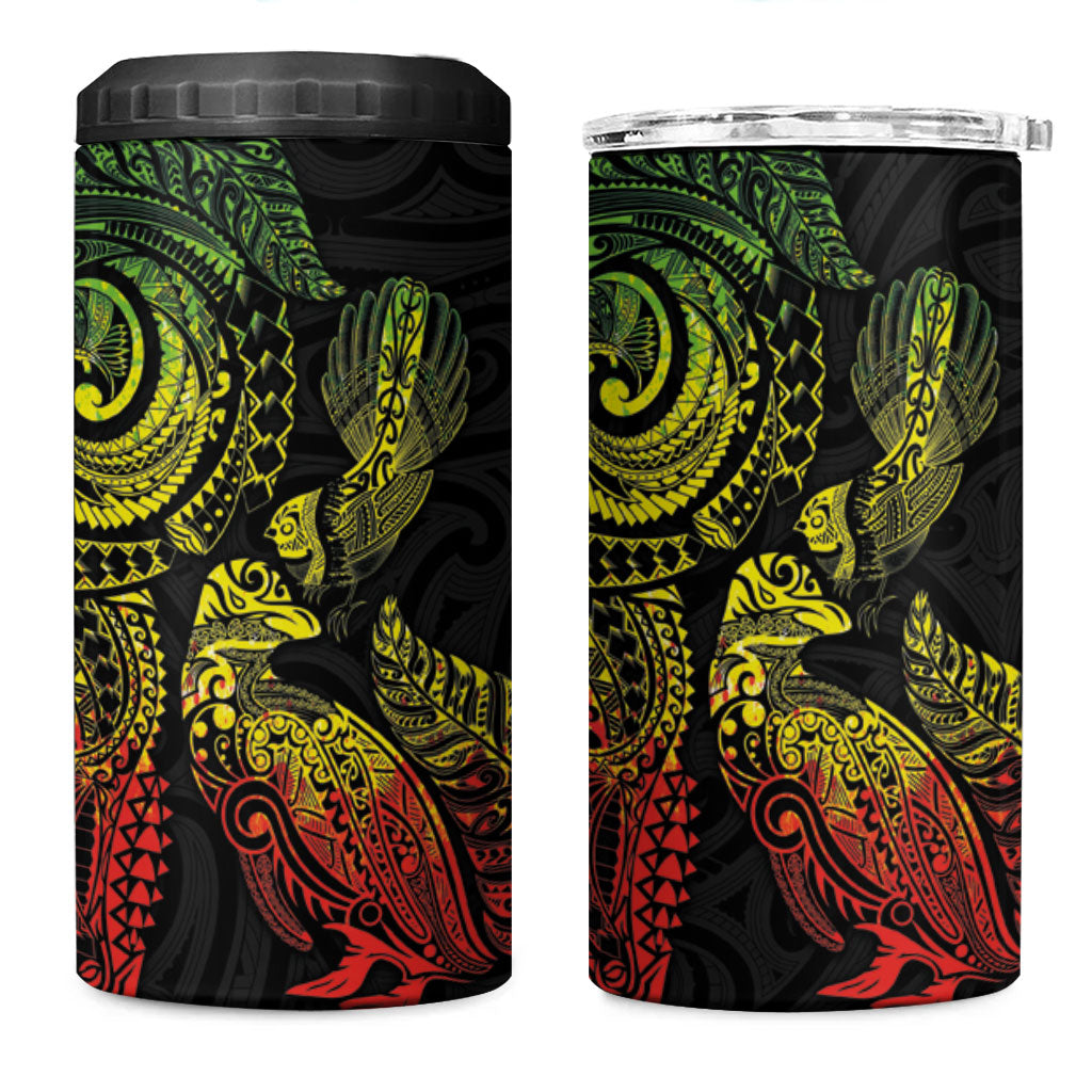 Aotearoa Moko Tribal Tattoo 4 in 1 Can Cooler Tumbler New Zealand Maori Penguin and Fantail Reggae Style LT03 One Size: 16 oz Multicolor - Polynesian Pride