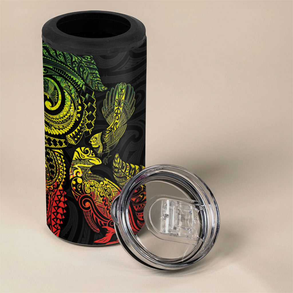Aotearoa Moko Tribal Tattoo 4 in 1 Can Cooler Tumbler New Zealand Maori Penguin and Fantail Reggae Style LT03 - Polynesian Pride