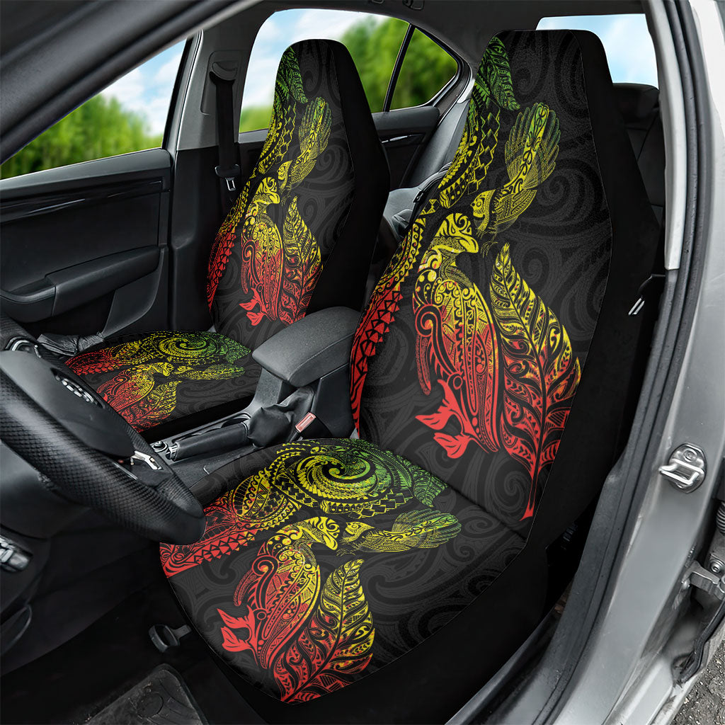 Aotearoa Moko Tribal Tattoo Car Seat Cover New Zealand Maori Penguin and Fantail Reggae Style LT03 - Polynesian Pride