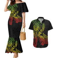 Aotearoa Moko Tribal Tattoo Couples Matching Mermaid Dress and Hawaiian Shirt New Zealand Maori Penguin and Fantail Reggae Style LT03 Multicolor - Polynesian Pride
