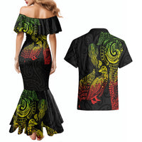 Aotearoa Moko Tribal Tattoo Couples Matching Mermaid Dress and Hawaiian Shirt New Zealand Maori Penguin and Fantail Reggae Style LT03 - Polynesian Pride
