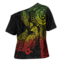 Aotearoa Moko Tribal Tattoo Cross Shoulder Shirt New Zealand Maori Penguin and Fantail Reggae Style LT03 - Polynesian Pride