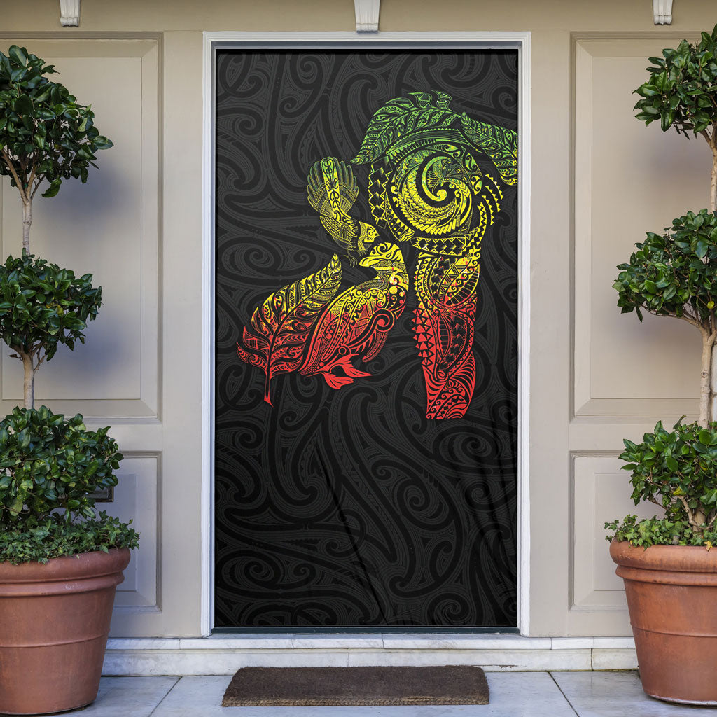 Aotearoa Moko Tribal Tattoo Door Cover New Zealand Maori Penguin and Fantail Reggae Style LT03 Multicolor - Polynesian Pride