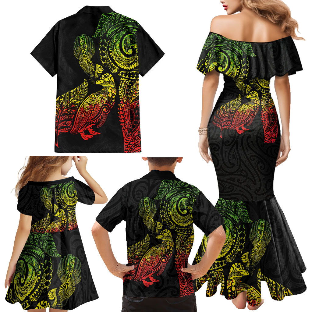 Aotearoa Moko Tribal Tattoo Family Matching Mermaid Dress and Hawaiian Shirt New Zealand Maori Penguin and Fantail Reggae Style LT03 - Polynesian Pride