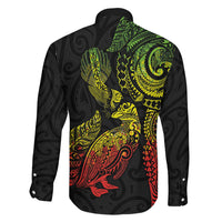 Aotearoa Moko Tribal Tattoo Family Matching Off The Shoulder Long Sleeve Dress and Hawaiian Shirt New Zealand Maori Penguin and Fantail Reggae Style LT03 - Polynesian Pride