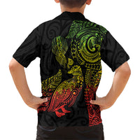Aotearoa Moko Tribal Tattoo Family Matching Off Shoulder Maxi Dress and Hawaiian Shirt New Zealand Maori Penguin and Fantail Reggae Style LT03 - Polynesian Pride