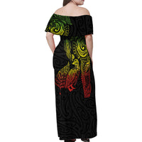 Aotearoa Moko Tribal Tattoo Family Matching Off Shoulder Maxi Dress and Hawaiian Shirt New Zealand Maori Penguin and Fantail Reggae Style LT03 - Polynesian Pride