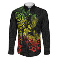 Aotearoa Moko Tribal Tattoo Family Matching Off Shoulder Short Dress and Hawaiian Shirt New Zealand Maori Penguin and Fantail Reggae Style LT03 Dad's Shirt - Long Sleeve Multicolor - Polynesian Pride