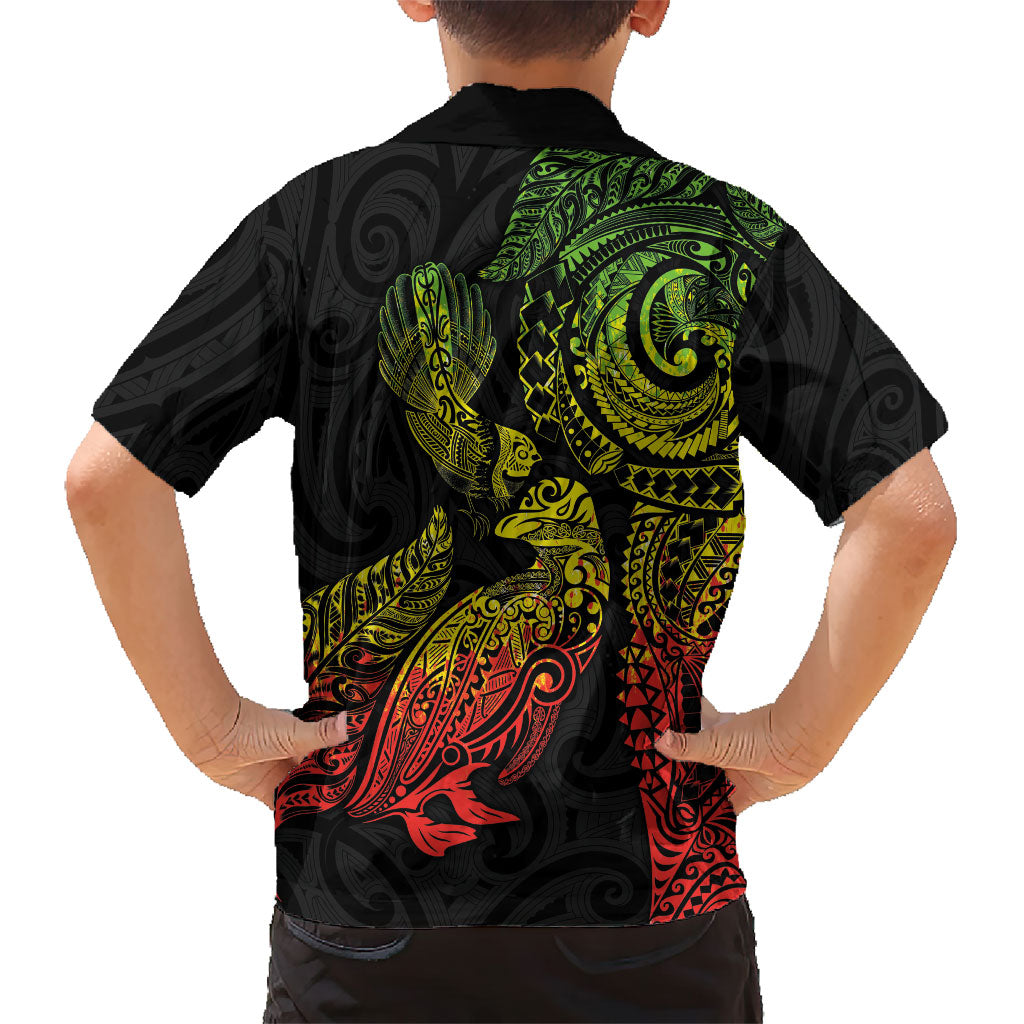 Aotearoa Moko Tribal Tattoo Family Matching Tank Maxi Dress and Hawaiian Shirt New Zealand Maori Penguin and Fantail Reggae Style LT03 - Polynesian Pride