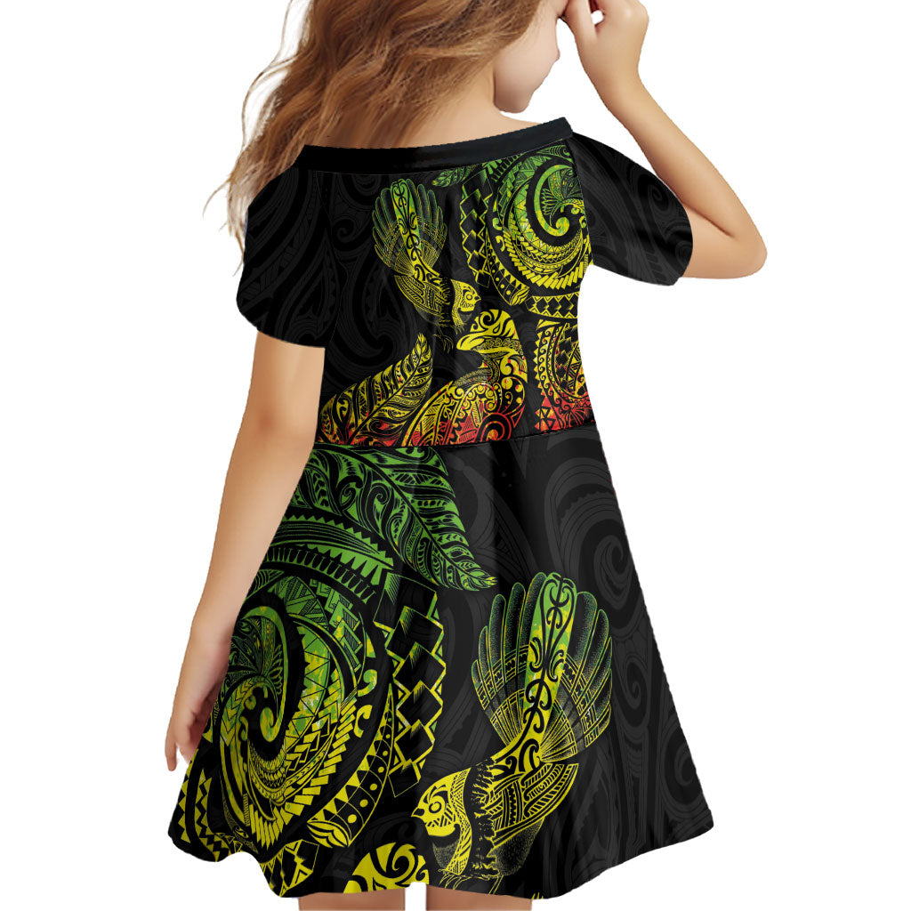 Aotearoa Moko Tribal Tattoo Family Matching Tank Maxi Dress and Hawaiian Shirt New Zealand Maori Penguin and Fantail Reggae Style LT03 - Polynesian Pride