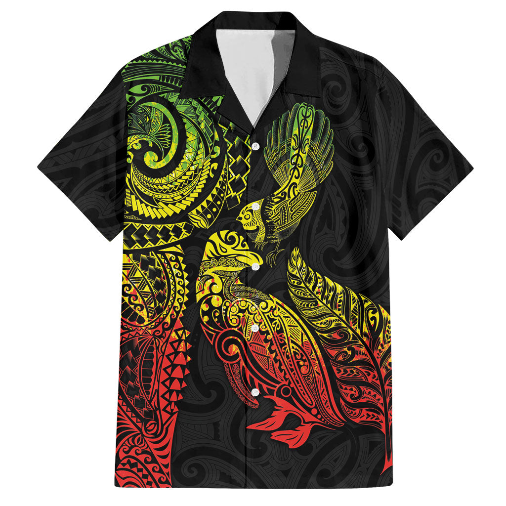 Aotearoa Moko Tribal Tattoo Hawaiian Shirt New Zealand Maori Penguin and Fantail Reggae Style