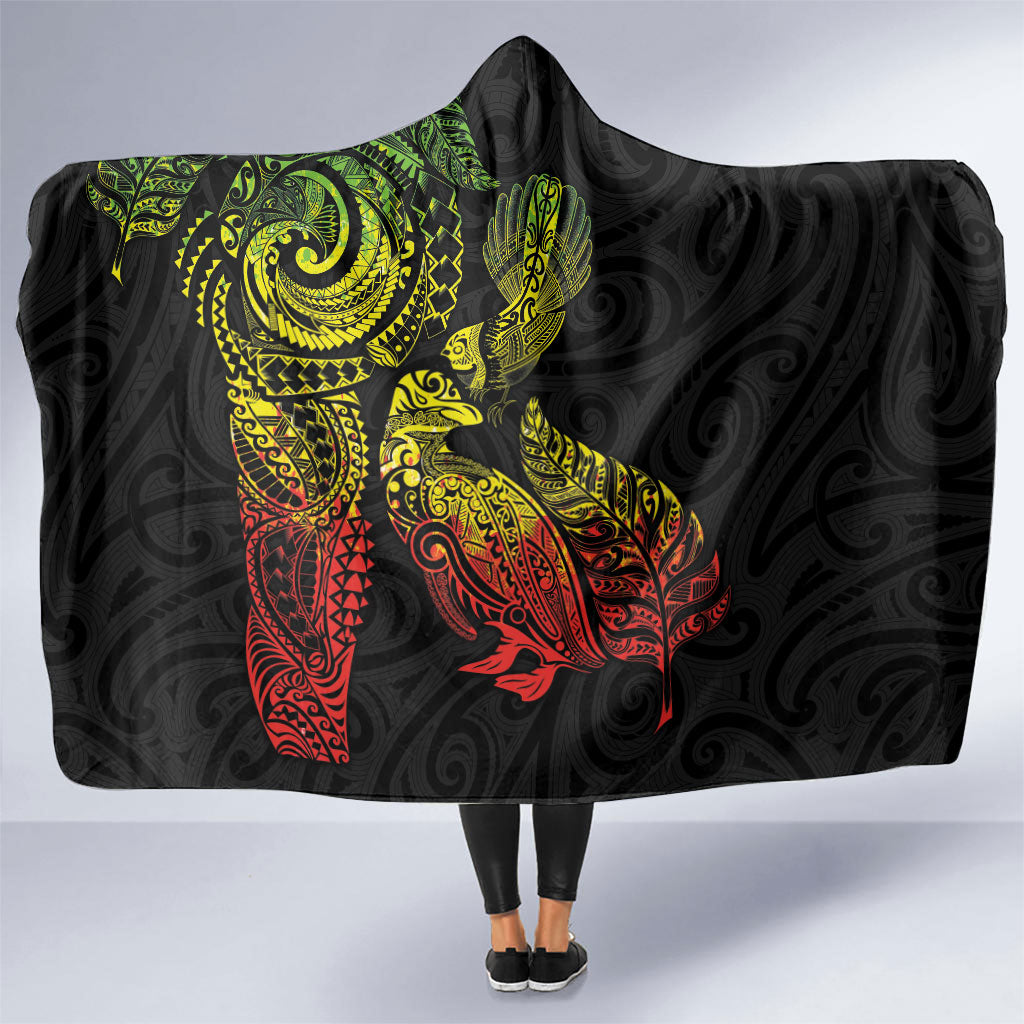 Aotearoa Moko Tribal Tattoo Hooded Blanket New Zealand Maori Penguin and Fantail Reggae Style