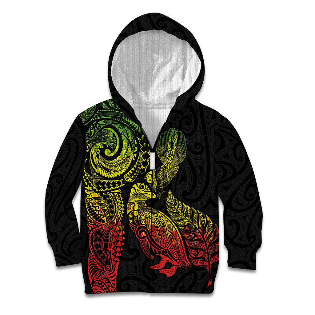 Aotearoa Moko Tribal Tattoo Kid Hoodie New Zealand Maori Penguin and Fantail Reggae Style LT03 Zip Hoodie Multicolor - Polynesian Pride
