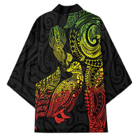 Aotearoa Moko Tribal Tattoo Kimono New Zealand Maori Penguin and Fantail Reggae Style LT03 - Polynesian Pride