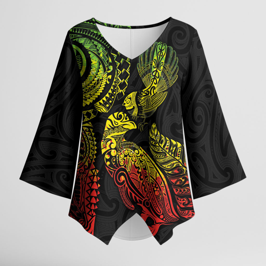 Aotearoa Moko Tribal Tattoo Kimono Sleeve Blouse New Zealand Maori Penguin and Fantail Reggae Style LT03 Female Multicolor - Polynesian Pride