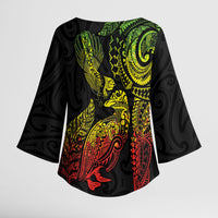 Aotearoa Moko Tribal Tattoo Kimono Sleeve Blouse New Zealand Maori Penguin and Fantail Reggae Style LT03 - Polynesian Pride