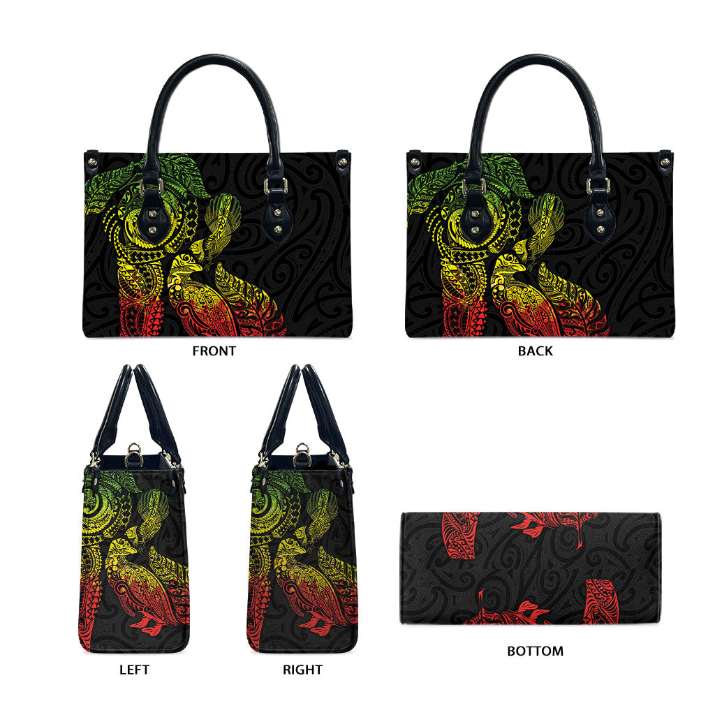Aotearoa Moko Tribal Tattoo Leather Bag New Zealand Maori Penguin and Fantail Reggae Style LT03 - Polynesian Pride