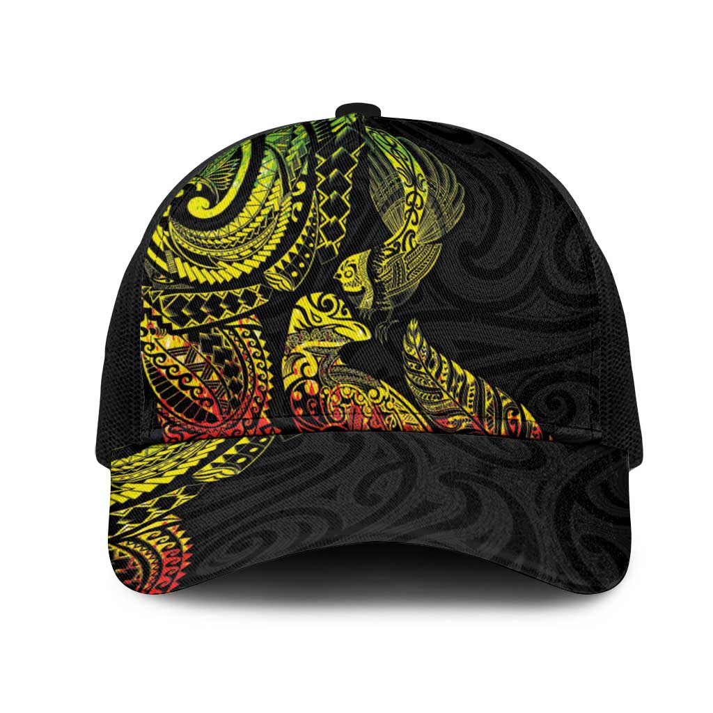 Aotearoa Moko Tribal Tattoo Mesh Trucker Cap New Zealand Maori Penguin and Fantail Reggae Style LT03 One Size Black Multicolor - Polynesian Pride