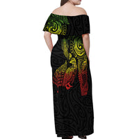 Aotearoa Moko Tribal Tattoo Off Shoulder Maxi Dress New Zealand Maori Penguin and Fantail Reggae Style LT03 - Polynesian Pride