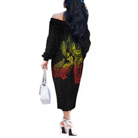 Aotearoa Moko Tribal Tattoo Off The Shoulder Long Sleeve Dress New Zealand Maori Penguin and Fantail Reggae Style LT03 - Polynesian Pride