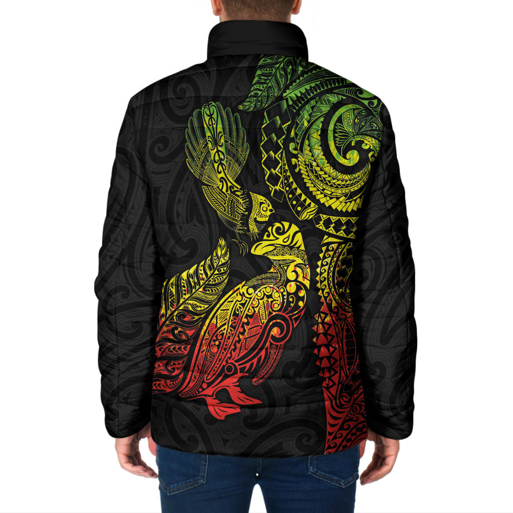Aotearoa Moko Tribal Tattoo Padded Jacket New Zealand Maori Penguin and Fantail Reggae Style LT03 - Polynesian Pride