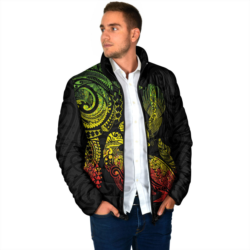 Aotearoa Moko Tribal Tattoo Padded Jacket New Zealand Maori Penguin and Fantail Reggae Style LT03 - Polynesian Pride