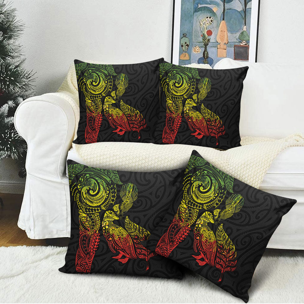 Aotearoa Moko Tribal Tattoo Pillow Cover New Zealand Maori Penguin and Fantail Reggae Style LT03 - Polynesian Pride