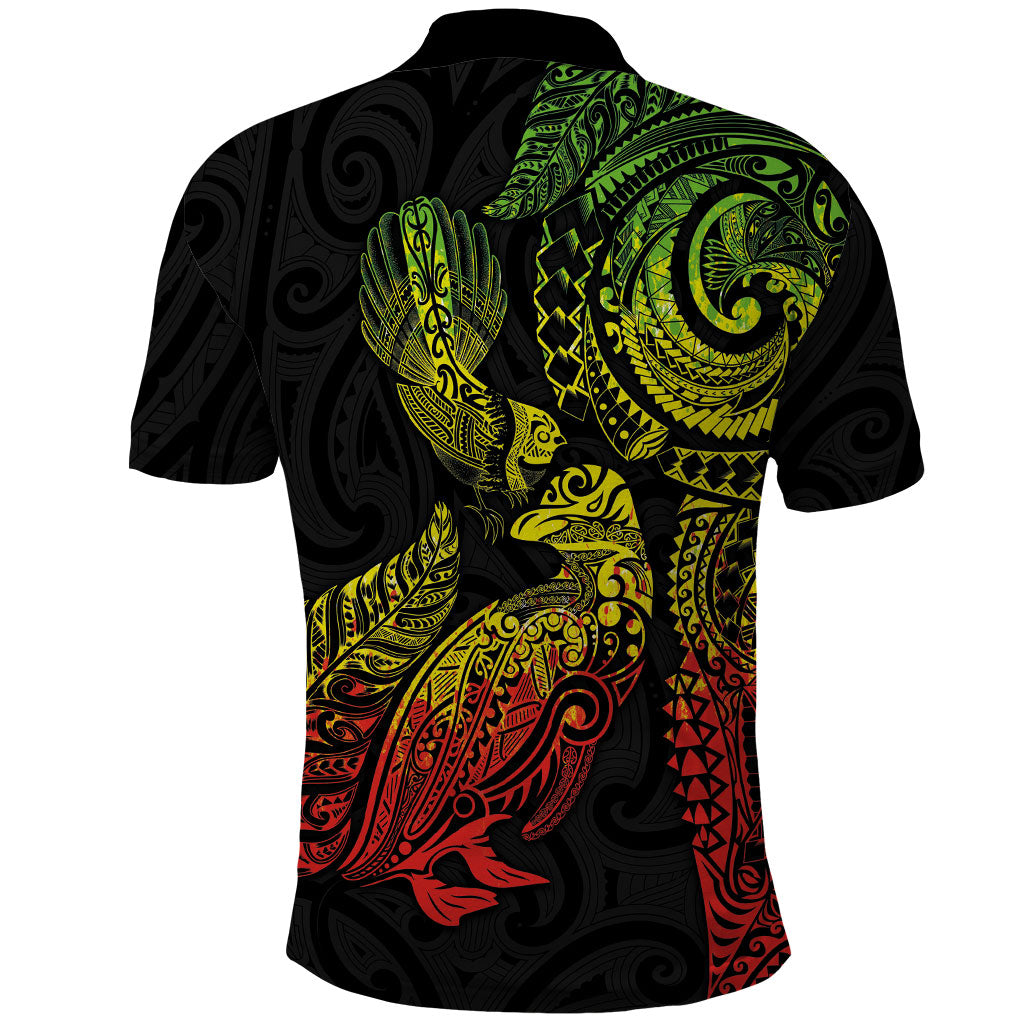 Aotearoa Moko Tribal Tattoo Polo Shirt New Zealand Maori Penguin and Fantail Reggae Style LT03 - Polynesian Pride