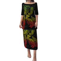 Aotearoa Moko Tribal Tattoo Puletasi New Zealand Maori Penguin and Fantail Reggae Style LT03 Long Dress Multicolor - Polynesian Pride