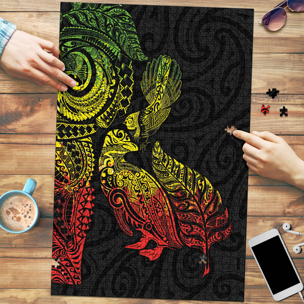 Aotearoa Moko Tribal Tattoo Puzzle New Zealand Maori Penguin and Fantail Reggae Style