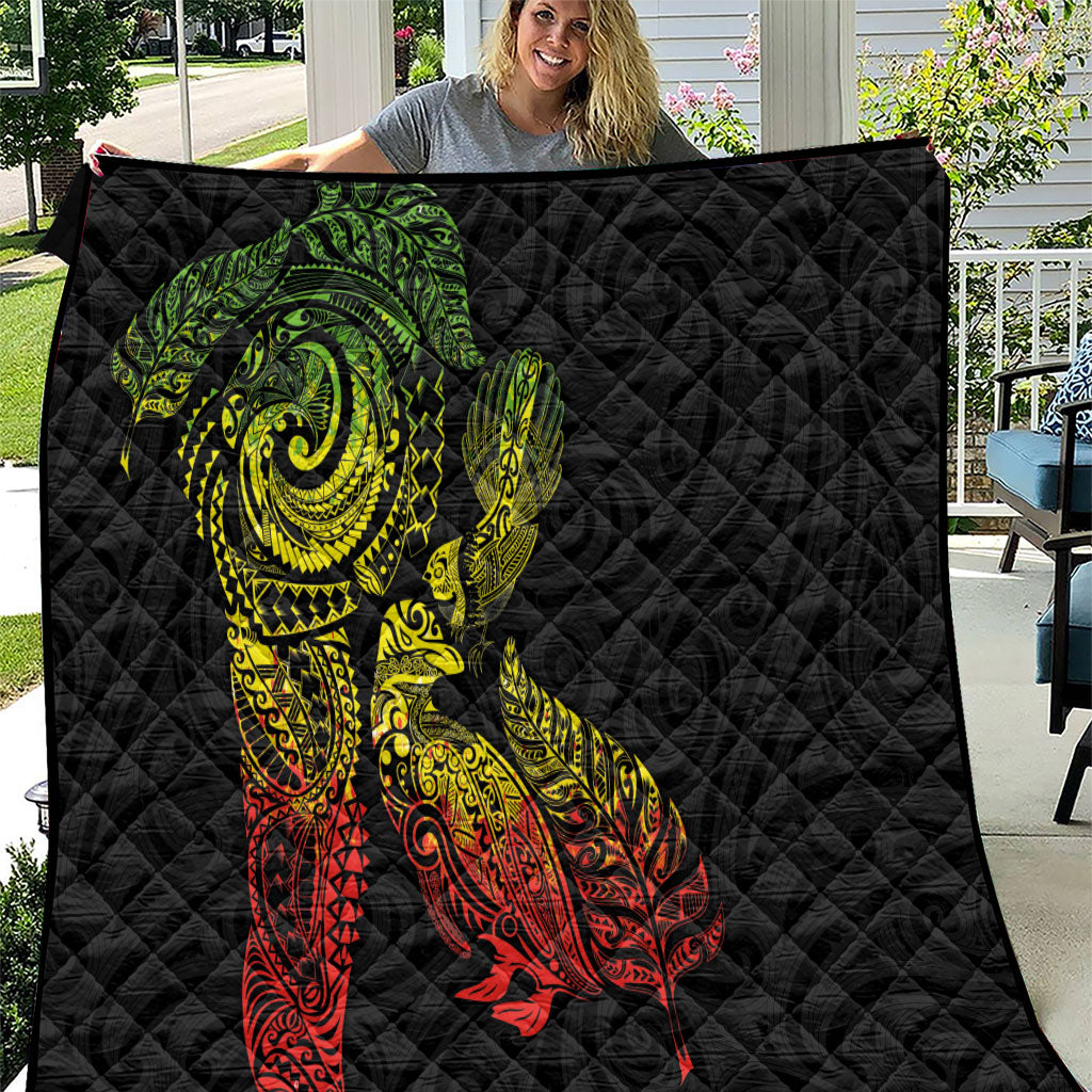 Aotearoa Moko Tribal Tattoo Quilt New Zealand Maori Penguin and Fantail Reggae Style LT03 Multicolor - Polynesian Pride
