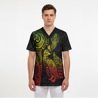 Aotearoa Moko Tribal Tattoo Scrub Top New Zealand Maori Penguin and Fantail Reggae Style LT03 - Polynesian Pride