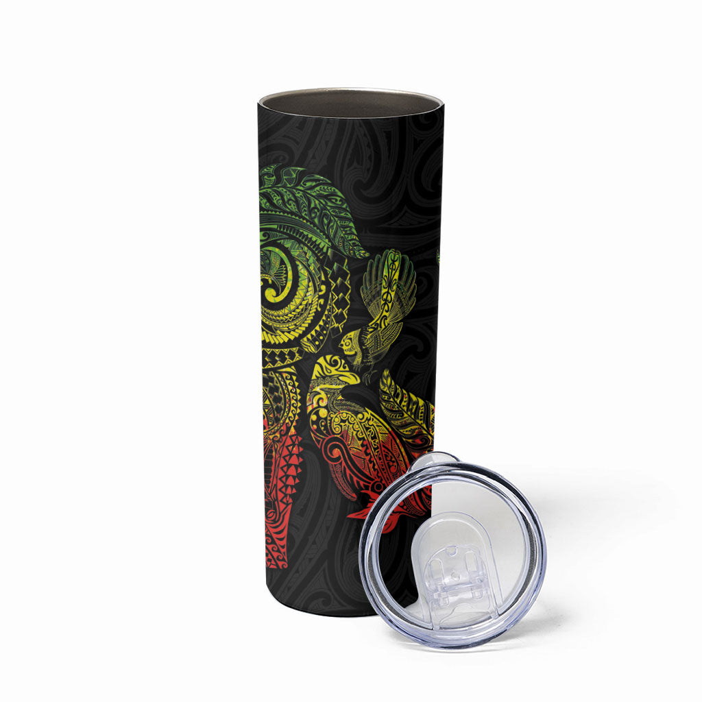 Aotearoa Moko Tribal Tattoo Skinny Tumbler New Zealand Maori Penguin and Fantail Reggae Style LT03 - Polynesian Pride