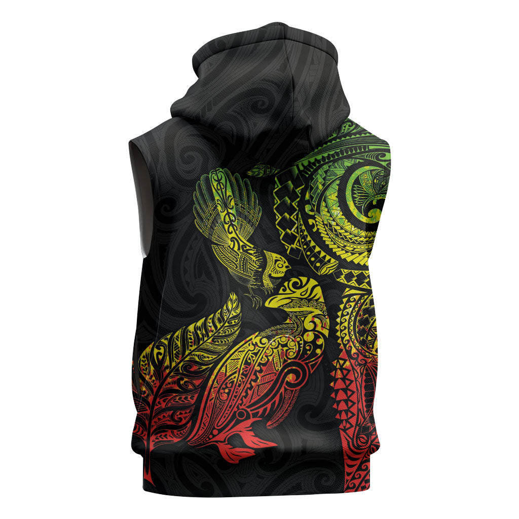 Aotearoa Moko Tribal Tattoo Sleeveless Hoodie New Zealand Maori Penguin and Fantail Reggae Style LT03 - Polynesian Pride