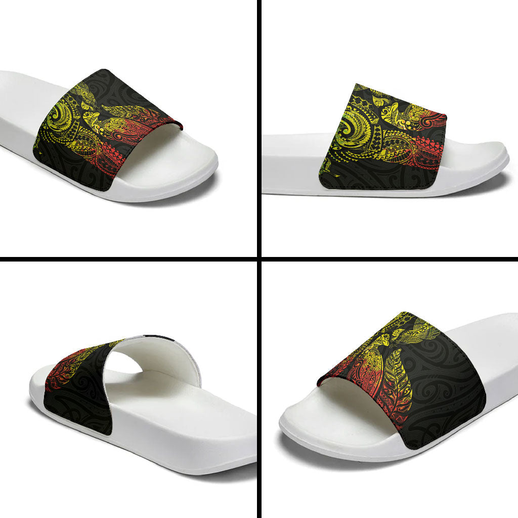 Aotearoa Moko Tribal Tattoo Slide Sandals New Zealand Maori Penguin and Fantail Reggae Style LT03 - Polynesian Pride