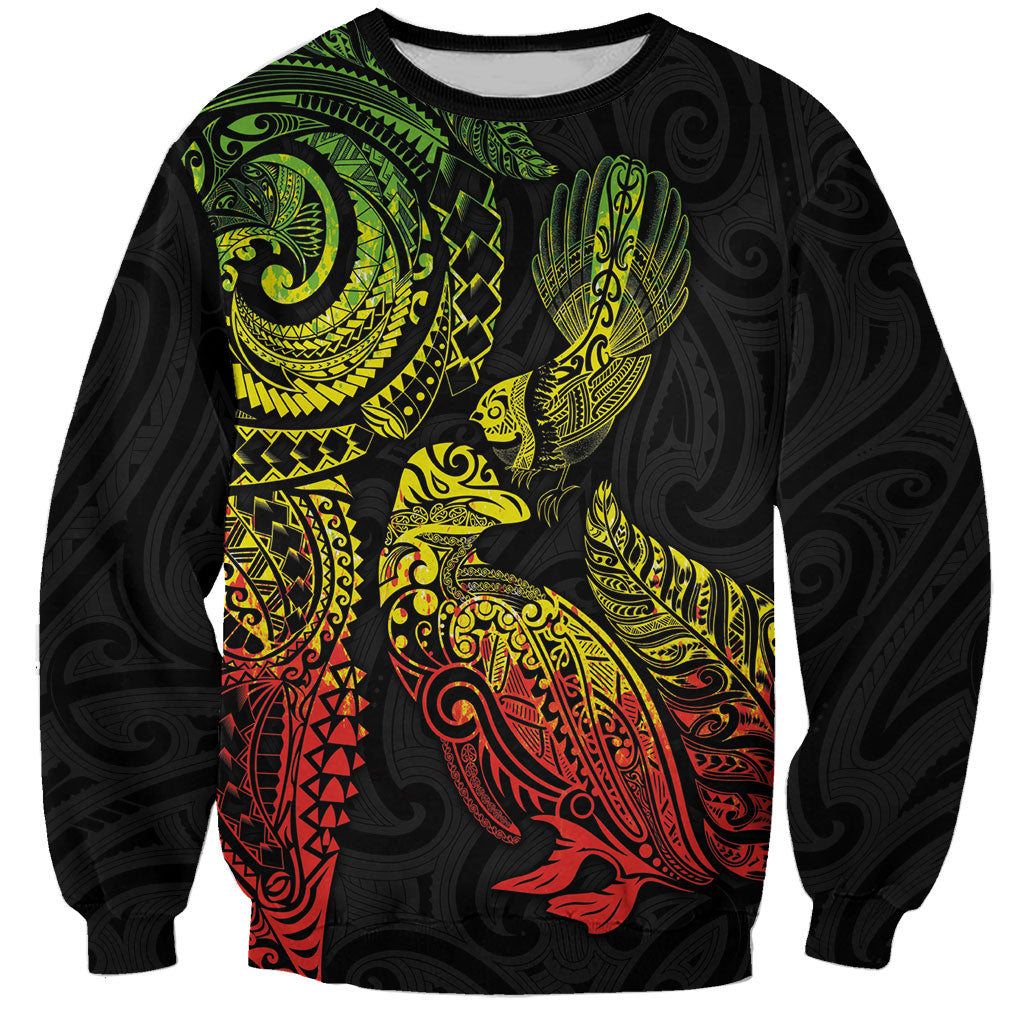 Aotearoa Moko Tribal Tattoo Sweatshirt New Zealand Maori Penguin and Fantail Reggae Style