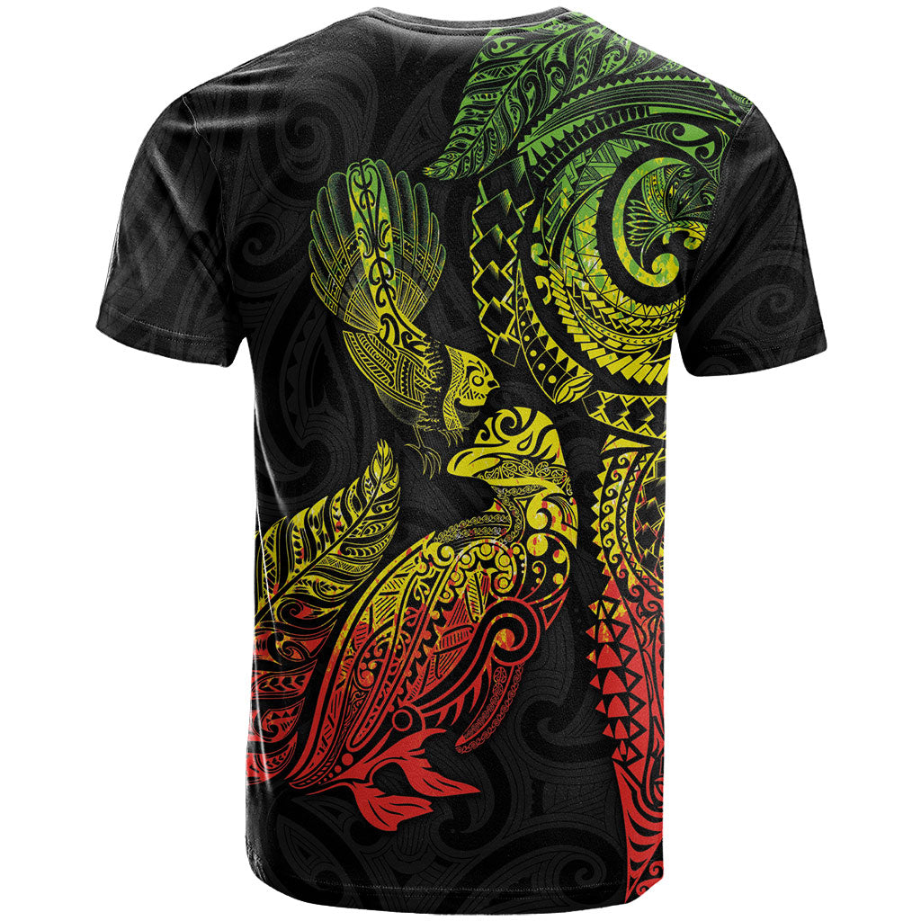 Aotearoa Moko Tribal Tattoo T Shirt New Zealand Maori Penguin and Fantail Reggae Style LT03 - Polynesian Pride