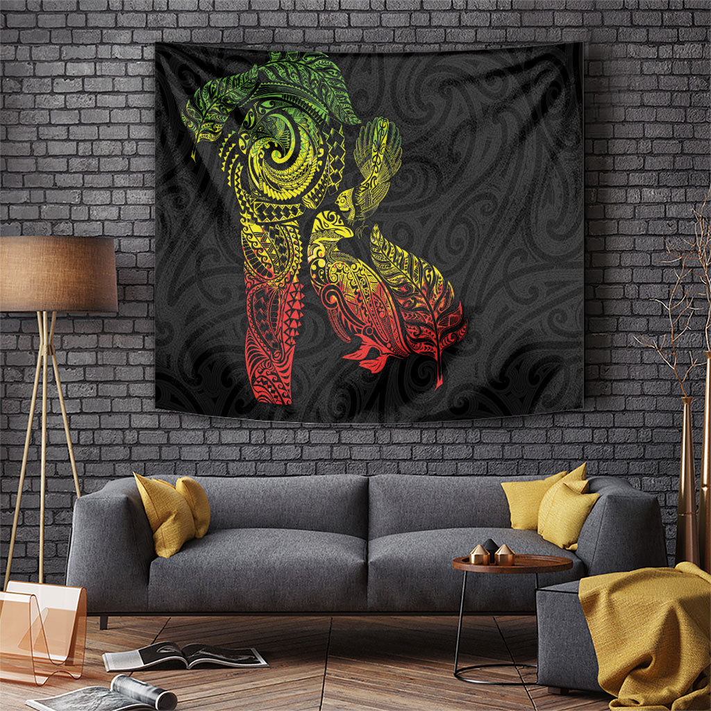 Aotearoa Moko Tribal Tattoo Tapestry New Zealand Maori Penguin and Fantail Reggae Style
