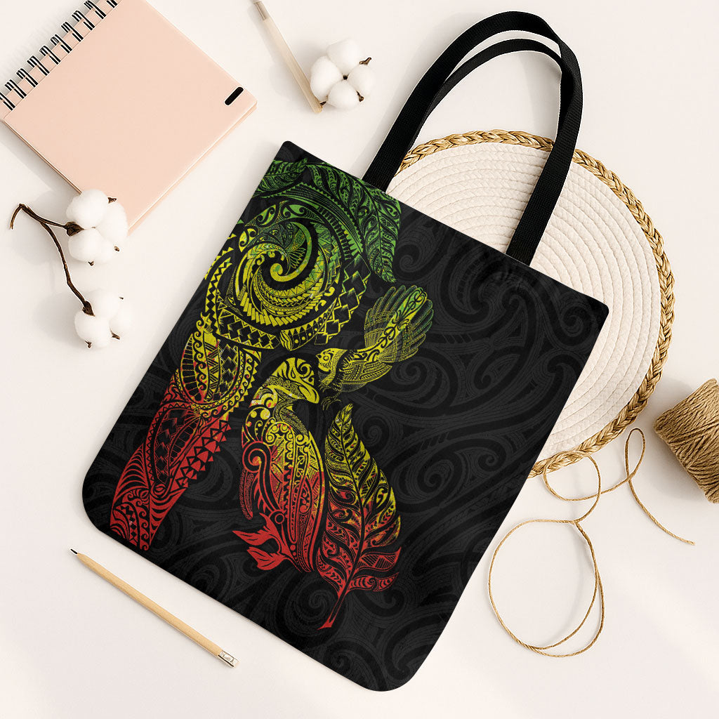 Aotearoa Moko Tribal Tattoo Tote Bag New Zealand Maori Penguin and Fantail Reggae Style LT03 Black Strap One Size Multicolor - Polynesian Pride