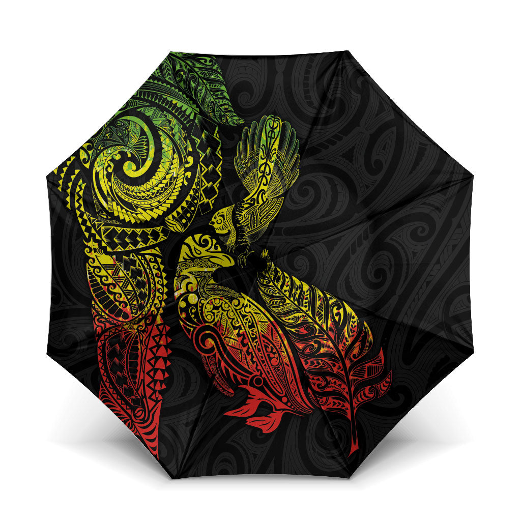 Aotearoa Moko Tribal Tattoo Umbrella New Zealand Maori Penguin and Fantail Reggae Style LT03 One Size Folded 11.42 inch Opened Diameter 37.4 inch Multicolor - Polynesian Pride