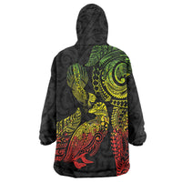 Aotearoa Moko Tribal Tattoo Wearable Blanket Hoodie New Zealand Maori Penguin and Fantail Reggae Style LT03 - Polynesian Pride