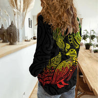 Aotearoa Moko Tribal Tattoo Women Casual Shirt New Zealand Maori Penguin and Fantail Reggae Style LT03 - Polynesian Pride