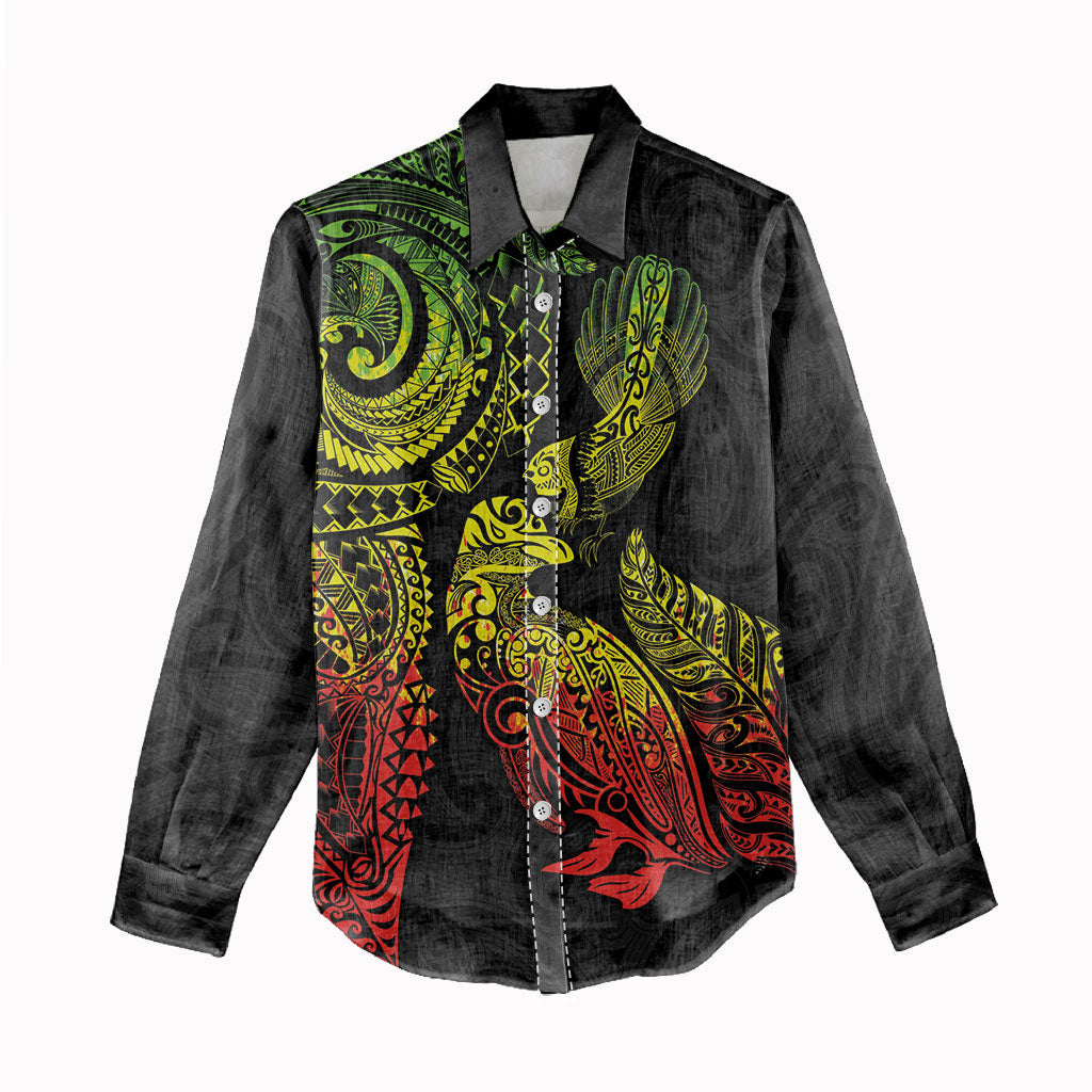 Aotearoa Moko Tribal Tattoo Women Casual Shirt New Zealand Maori Penguin and Fantail Reggae Style LT03 - Polynesian Pride